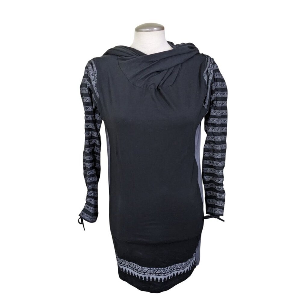 Leopard & Roses New Tunic Dress Ruched Sleeve Art To Wear Lagenlook Black Gray L
